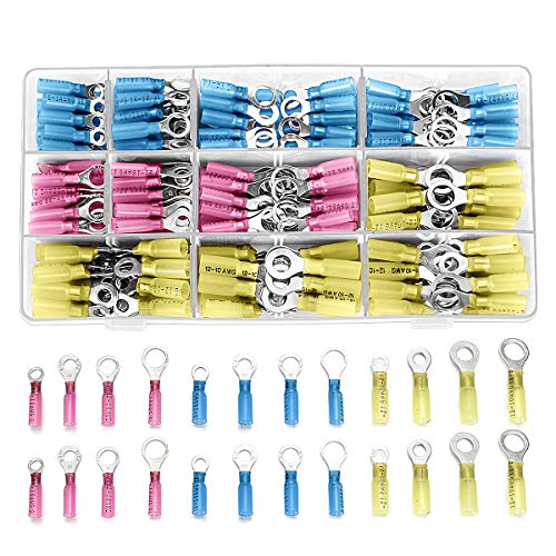 Qibaok Heat Shrink Ring Connectors 300 PCS Insulated Electrical Crimp Heat Shrink Wire Connectors Marine Automotive Copper Ring Terminals Kit