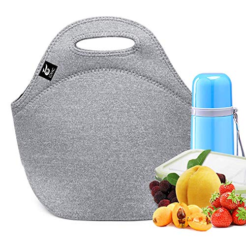Neoprene Lunch Bag,LOVAC Thick Insulated Lunch Bag - Durable & Waterproof Lunch Tote With Zipper For Outdoor Travel Work School (Cool Gray)
