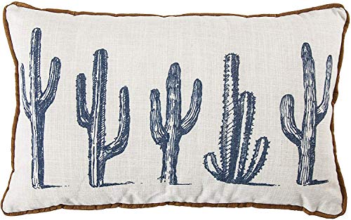 HiEnd Accents 5-Cactus Linen Southwest Decorative Lumbar Throw Pillow, 16' x 26', White & Blue