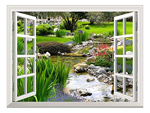 wall26 Removable Wall Sticker/Wall Mural - Clear Spring and Green Grass Out of The Open Window Creative Wall Decor - 36'x48'