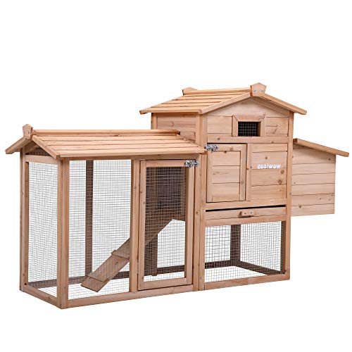 Sandinrayli Rabbit Hutch,Outdoor Wooden Pet Bunny House Wooden Cage with Ventilation Gridding Fences, Openable Door, Crib for 2 Rabbits, Original Wood Color