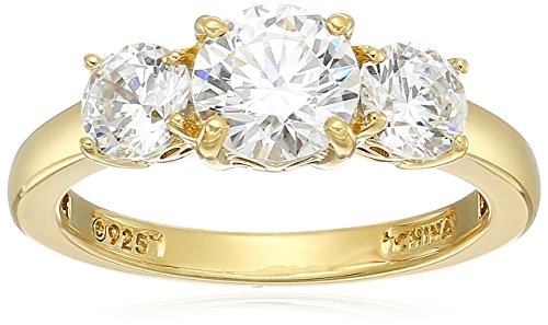 Yellow-Gold-Plated Sterling Silver Round 3-Stone Ring made with Swarovski Zirconia (2 cttw), Size 7