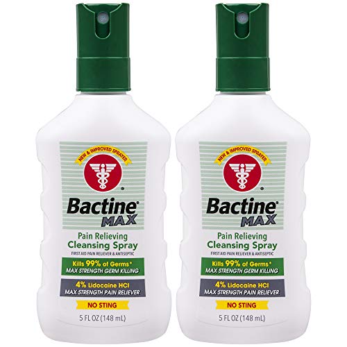 Bactine Max Pain Relieving Cleansing Spray, Maximum Strength First Aid Pain Relief + Antiseptic Spray, 5oz, 2 Pack