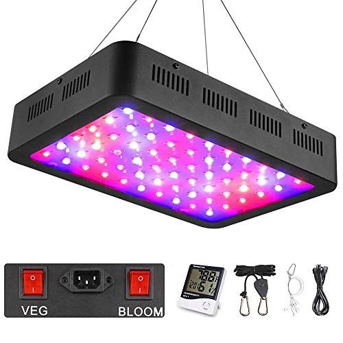 600W LED Grow Light, WAKYME Full Spectrum Plant Light with Veg and Bloom Double Switch, Thermometer Humidity Monitor, Adjustable Rope, Grow Lamp for Indoor Plants Veg and Flower(60pcs 10W LED)