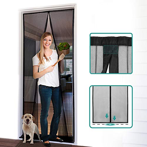 Homitt Magnetic Screen Door with Heavy Duty Mesh Curtain and Full Frame Hook&Loop, Hands Free, Pet and Kid Friendly, 39” x 83”, Black