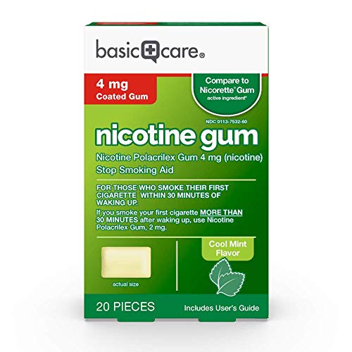 Amazon Basic Care Coated Nicotine Polacrilex Gum, 4 mg (nicotine), Mint Flavor, Stop Smoking Aid, 20 Count