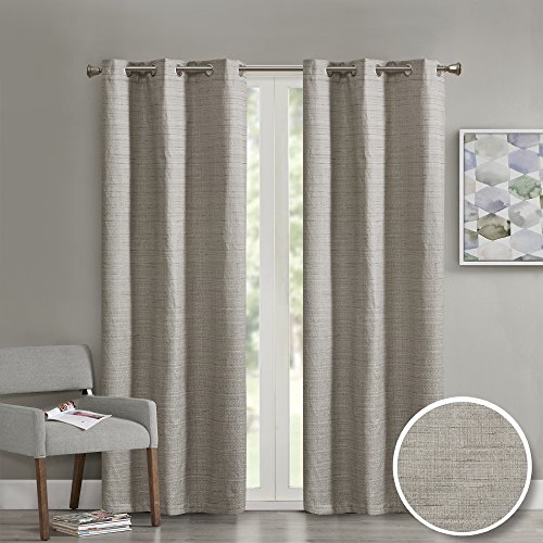 Comfort Spaces Grasscloth Blackout Window Curtain Pair / 2 Pieces Panels Grommet Top Energy Efficient Saving Drapes for Living Room Bedroom and Dorm, 40' W x 84' L, Taupe