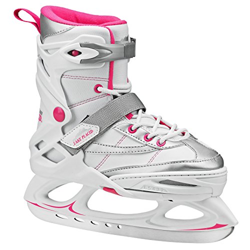Lake Placid Monarch Girls Adjustable Ice Skate, White/Pink, Small/11-2