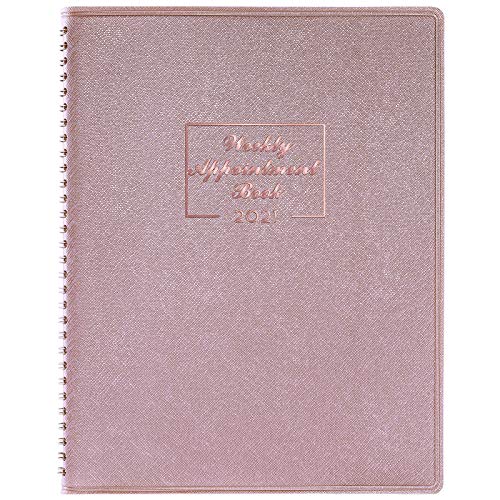2021 Weekly Appointment Book & Planner - 2021 Daily Hourly Planner 8.4' x 10.6', Jan. 2021 - Dec. 2021, 15-Minute Interval, Flexible Soft Cover, Twin-Wire Binding, Lay - Flat, Rosy