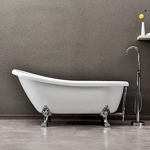 WOODBRIDGE 67' Slipper Clawfoot Bathtub with Solid Brass Polished Chrome Finish Drain and Overflow, B-0023 /BTA1523, white