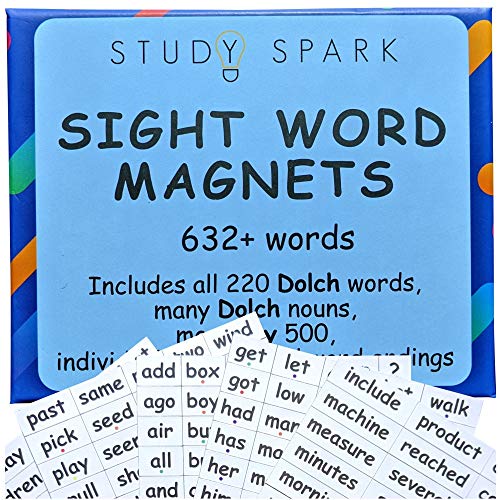 Study Spark Sight Word Magnets - 632 Magnets Including All 220 Dolch Sight Words, Many Dolch Nouns, Lots of Fry 500 - Make Sentences and Improve Reading with Huge Selection of Magnetic Words