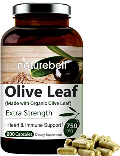 Olive Leaf Extract 750mg, 200 Capsules, Made with Organic Olive Leaf, Active Polyphenols and Oleuropein for Immune and Cardiovascular Health, Non-GMO