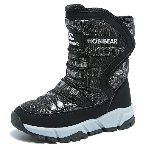 GUBARUN Boys Snow Boots Kids Outdoor Warm Shoes Waterproof (Black1, 3)