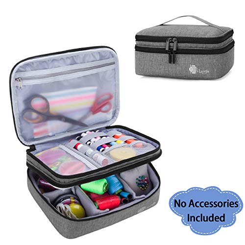 Luxja Double-Layer Sewing Supplies Organizer, Sewing Accessories Organizer for Needles, Thread, Scissors, Measuring Tape and Other Sewing Tools (Bag Only), Medium/Gray