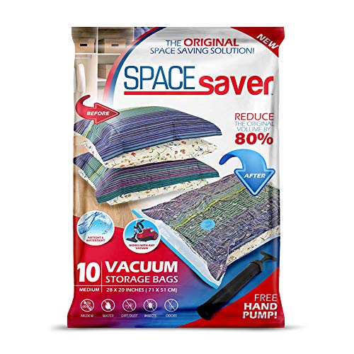 Spacesaver Premium Vacuum Storage Bags. 80% More Storage! Hand-Pump for Travel! Double-Zip Seal and Triple Seal Turbo-Valve for Max Space Saving! (Medium 10 Pack)