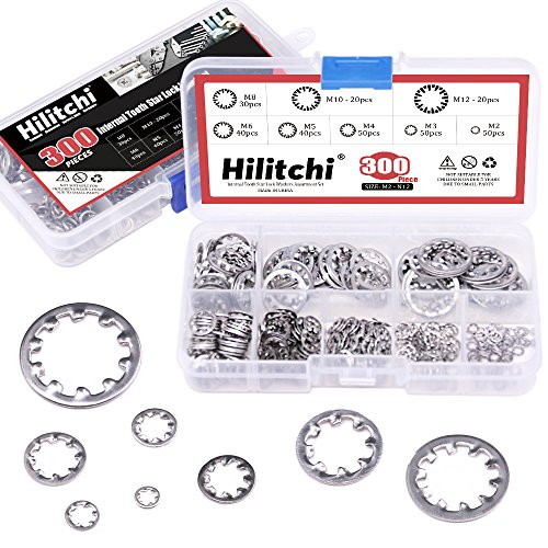 Hilitchi 300-Pcs [8-Size] 304 Stainless Steel Internal Tooth Star Lock Washers Assortment Set - Size Included: M2 M3 M4 M5 M6 M8 M10 M12