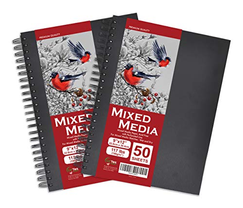 LYTek Mixed Media Paper,Hardcover Sketchbook 9x12', 117lb/190g Total 100 Sheets Acid-Free Paper, 2Pack Sketchbooks with Spiral Bound, Ideal for Pen,Colored Pencil and Light Wash Watercolor Painting