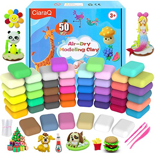 CiaraQ Air Dry Clay, Super Valuable 50 Colors Modeling Clay for Kids, Molding Magic Clay for Slime add ins & Slime Supplies, DIY Crafts Clay Dough, Kids Gifts Art Set for Boys Girls （15g/Piece）