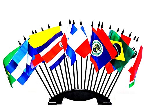 Central and South America World Flag Set with BASE-20 Polyester 4'x6' Flags, One Flag for Each Country in Latin America Flag Centerpiece, 4x6 Miniature Desk & Table Flags, Small Mini Stick Flags