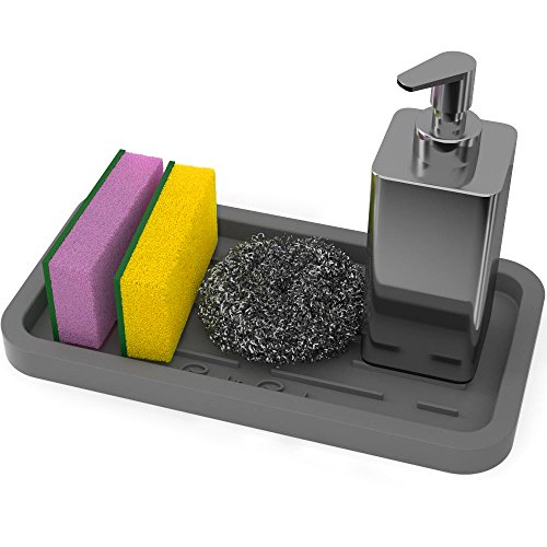 GOOD TO GOOD Silicone Sponges Holder - Kitchen Sink Organizer Tray for Sponge, Soap Dispenser, Scrubber and Other Dishwashing Accessories