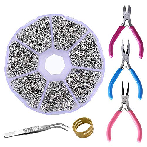 Supla Jewelry Making findings Beading Suppliers Open Jump Rings 4mm 5mm 6mm 7mm 8mm 10mm 21 Gauge and 19 Gauge,Lobster Claw Clasp 12 x 7mm and Round Nose Pliers, Flat Nose Pliers, Side-Cutting Pliers