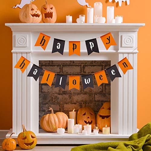 Whaline Happy Halloween Banner Halloween Bunting Banners Fabric No DIY Required Hanging Banner Garland Halloween Black Orange Banner for Halloween Home Office Party Favor Decor Supplies