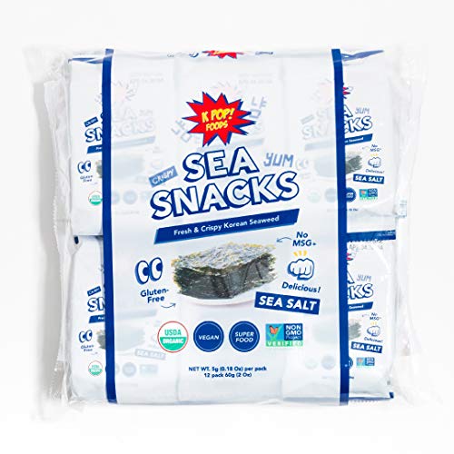 KPOP Sea Snacks - Premium Seaweed Snacks, 5 grams, Lightly Salted Roasted Seaweed - Korean Snacks, Vegan Snacks, Certified Organic, Verified Non-GMO, Gluten Free Snacks, from KPOP Foods (12 Pack)