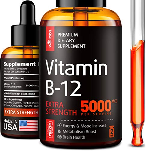 Vitamin B12 Sublingual - Organic B12 Vitamin 5000 MCG - Made in The USA - Methylcobalamin B12 Liquid Supplement - Energy, Mood & Metabolism Increase - Vegan Vitamin B12 Drops