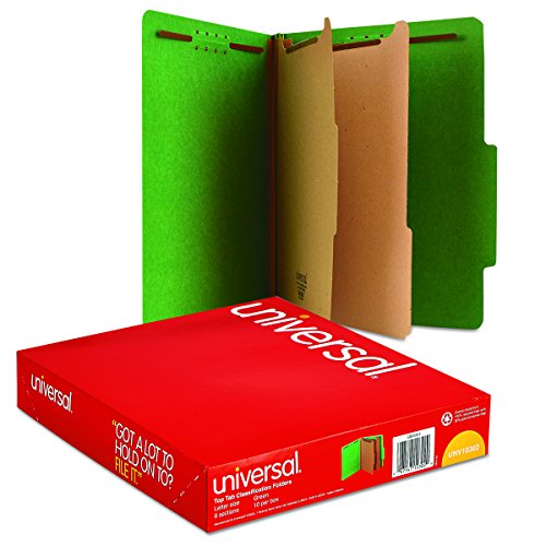 Universal 10302 Pressboard Classification Folders, Letter, Six-Section, Emerald Green (Box of 10)