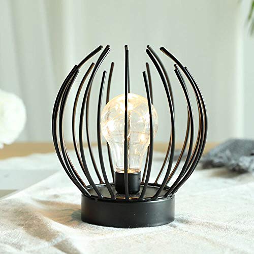 JHY DESIGN Metal Cage Table Lamp Battery Powered, Cordless lamp with LED Edsion Style Bulb Great for Weddings, Parties, Patio, Events for Indoors/Outdoors