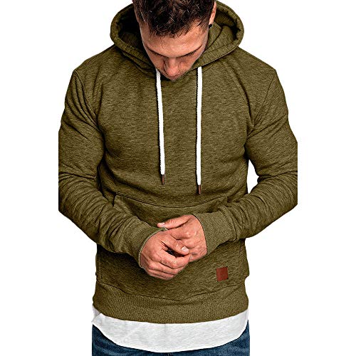 Hoodies for Men Pervobs Men's Long Sleeve Autumn Solid Pocket Loose Casual Sweatshirt Hoodies Tracksuits(M, Army Green)