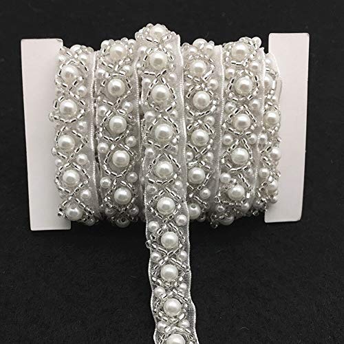 FQTANJU 3 Yards White Beaded Crystal Rhinestone Applique, Rhinetones Trim for Dress, Bridal Applique, Crystal Beaded Applique for Bridal Wedding, Party and Other Formal Occasions