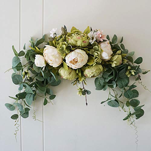 WDDH 29.5inch Floral Swag, Colorful Mixed Spring Floral Swag with Peony Flowers and Eucalyptus Leaves, Front Door Lintel Decorative Swag, for Wedding Arch Home Garden Decor