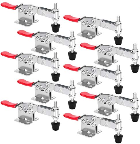 Chfine Hold Down Toggle Clamps Latch Antislip Red Hand Tool Holding Capacity Antislip Horizontal Heavy Duty Toggle Clamp 201-B 220lbs Quick Release Tool（10 pack） (201-B)