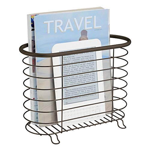 mDesign Decorative Metal Farmhouse Magazine Holder and Organizer Bin - Standing Rack for Magazines, Books, Newspapers, Tablets in Bathroom, Family Room, Office, Den - Bronze