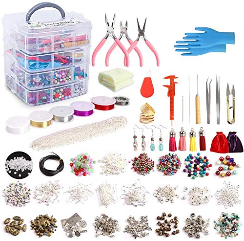 Jewelry Making Kit, 1960 pcs Jewelry Making Supplies Includes Jewelry Beads, Instructions, Findings, Wire for Bracelet, Necklace, Earrings Making, Great Gift for Girls and Adults by Inscraft