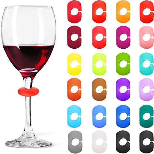 Wine Glass Charms Markers Drink Markers for Wine Glass Champagne Flutes Cocktails, Martinis (Silicone, 24 Pieces)