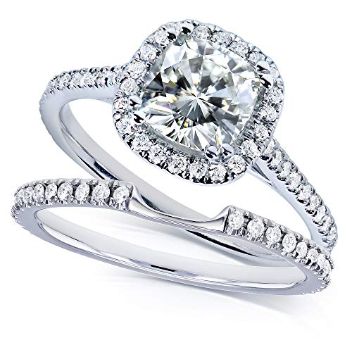 Kobelli Moissanite and Lab Grown Diamond Halo Bridal Rings Set 1 1/2 CTW in 14k White Gold (HI/VS, DEF/VS), 7.5