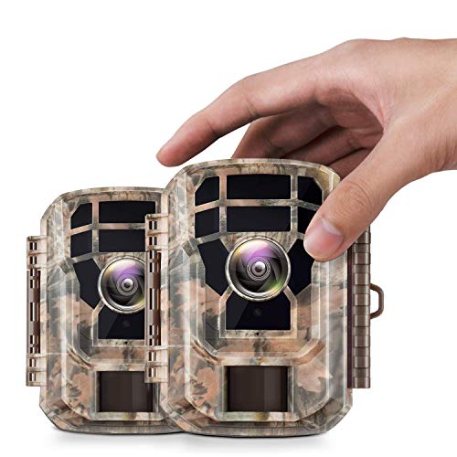 2 Pack  Campark Mini Trail Camera 16MP 1080P HD Game Camera Waterproof Wildlife Scouting Hunting Cam with 120° Wide Angle Lens and Night Vision 2.0” LCD IR LEDs