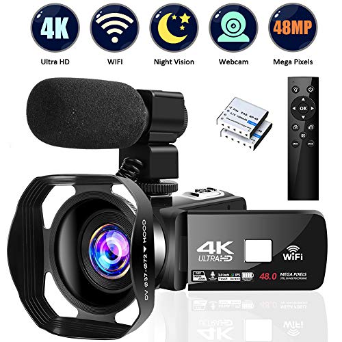 4K Camcorder Digital Camera Video Camera WiFi Vlogging Camera Camcorders with Microphone Full HD 1080P 30FPS 3' HD Touch Screen Vlog Camera for YouTube with IR Night Vision and Remote Control