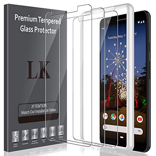 LK [3 Pack] Screen Protector For Google Pixel 3a XL, Tempered Glass [Frame-Installation] Case Friendly, 9H Hardness HD Clear, Bubble Free