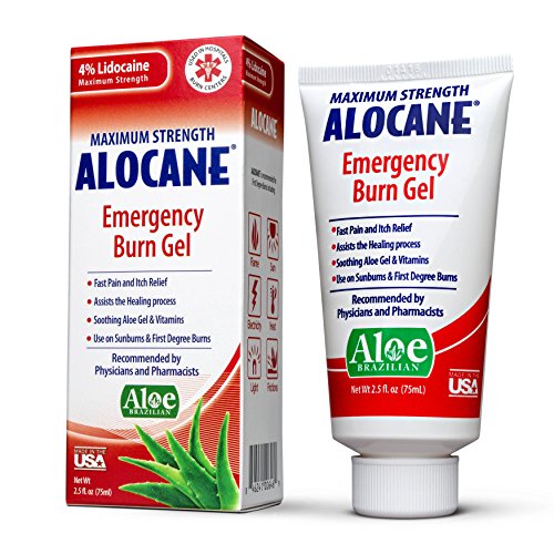 Alocane Emergency Burn Gel, 4% Lidocaine Maximum Strength Fast Pain and Itch Relief for Minor Burns, Sunburn, Kitchen, Radiation, Chemical, First Degree Burns, First Aid Treatment Burn Care 2.5 Fl Oz