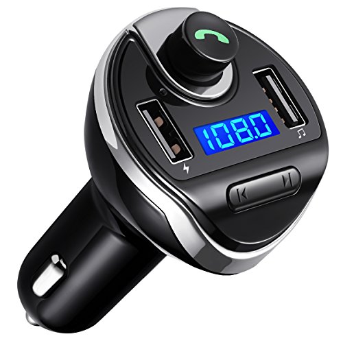 Criacr [Upgraded Version] Bluetooth FM Transmitter for Car, Wireless FM Radio Transmitter Adapter Car Kit, Dual USB Charging Ports, Hands Free Calling, U Disk, TF Card MP3 Music Player