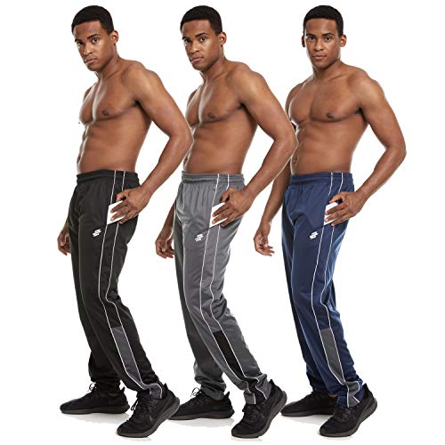 Zupo 3 Pack: Men's Active Performance Tricot Knit Track Jogging Drawstring Sweatpants with Pockets (X-Large, Set A)