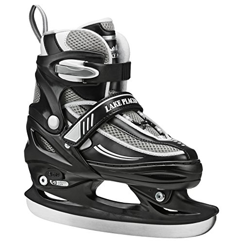 Lake Placid Summit Boys Adjustable Ice Skate, Black/White, Medium/1-4