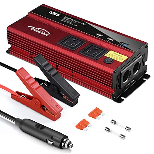 Maxpart 1000W Power Inverter Truck/RV Inverter 12V DC to 110V AC Converter with Dual AC Outlets 2.4A USB and Dual 12V Car Cigarette Lighter Modified Wave Inverter