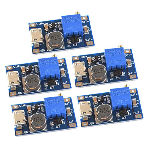 SDTC Tech 5pcs DC-DC Boost Converter 2V-24V to 5V-28V 2A Adjustable Voltage Regulator Micro USB 5V 9V 12V 24V Step Up Power Supply Module