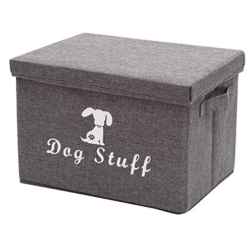 Linen Storage Basket Bin Chest Organizer - Perfect for Organizing Dog Apparel & Accessories Storage, Dog Shirts, Dog Coats, Dog Toys, Dog Clothing, Dog Dresses, Gift Baskets - Gray