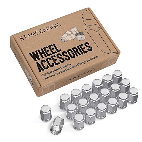 20pcs Silver Bulge Lug Nuts - Metric 12x1.5 Threads - Ball Radius Seat - Compatible with Honda Acura vehicles - Closed End - 1.4 inch Length - Installs with 19mm or 3/4 inch Hex Socket