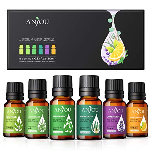 Essential Oils Set - Anjou Aromatherapy Essential Oil Top 6 10ml Pure & Therapeutic Grade for Diffuser Massage Yoga Auto Office